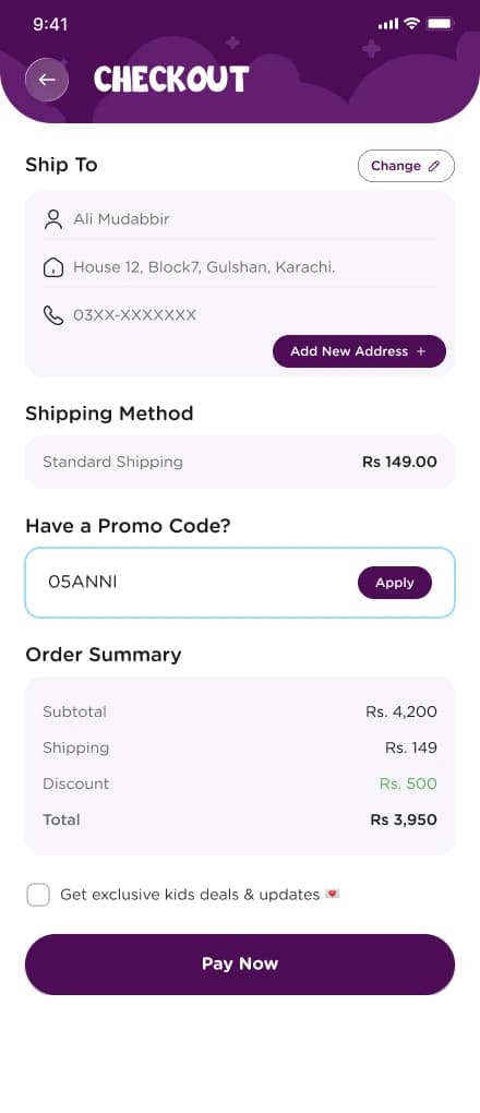 Shipping, promo code, and payment - checkout without ever leaving the app
